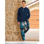 Pijamoni Erkek Düğme Yaka Kışlık Polar Pijama Takımı 6100/19 - 1 Adet Mavi-XL