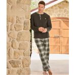 Pijamoni Erkek Düğme Yaka Kışlık Polar Pijama Takımı 6100/5 - 1 Adet Haki-L