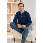 Pijamoni Erkek Düğme Yaka Kışlık Polar Pijama Takımı 6100/5,5 - 1 Adet M Lacivert
