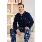 Pijamoni Erkek Düğme Yaka Kışlık Polar Pijama Takımı 6100/8,1 - 1 Adet M Lacivert