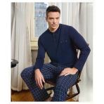 Pijamoni Erkek Düğme Yaka Uzun Kol Mevsimlik Pijama Takımı 6800/12 - 1 Adet L Lacivert