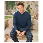 Pijamoni Erkek Düğme Yaka Uzun Kol Mevsimlik Pijama Takımı 6810/18 - 1 Adet Lacivert 2Xl