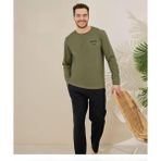 Pijamoni Erkek Pamuklu Bisiklet Yaka Uzun Kol İnce Pijama Takımı 6150/1 - 1 Adet Haki-XL