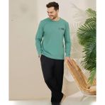 Pijamoni Erkek Pamuklu Bisiklet Yaka Uzun Kol İnce Pijama Takımı 6150/5 - 1 Adet Su Yeşil-L