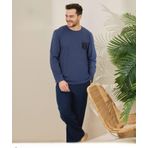 Pijamoni Erkek Pamuklu Bisiklet Yaka Uzun Kol İnce Pijama Takımı 6150/8 - 1 Adet Mavi-2XL