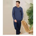 Pijamoni Erkek Pamuklu Bisiklet Yaka Uzun Kol İnce Pijama Takımı 6150/8 - 1 Adet Mavi-XL