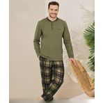 Pijamoni Erkek Pamuklu Düğme Yaka Uzun Kol İnce Pijama Takımı 100/11 - 1 Adet Haki-XL