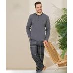 Pijamoni Erkek Pamuklu Düğme Yaka Uzun Kol İnce Pijama Takımı 100/3 - 1 Adet Füme-M