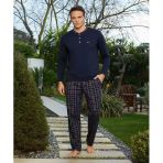 Pijamoni Erkek Standart Kalıp Pamuklu Düğme Yaka Uzun Kol Baharlık Pijama Takımı 6300/8L - 1 Adet M Lacivert