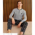 Pijamoni Erkek Süprem Slim Fit Uzun Kol İnce Pijama Takımı 6300 / 15 - 1 Adet Gri 2Xl
