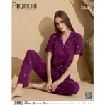 Pijamoni Kadın Kısa Kol Boydan Düğmeli Pijama Takımı - 7515-18 - S - M - Mürdüm