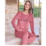 Pijamoni Kadın Kışlık Bisiklet Yaka Likralı Kadife Pijama Takımı 4200/10 - 1 Adet Gül Kurusu-XL