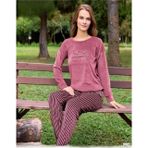 Pijamoni Kadın Kışlık Bisiklet Yaka Likralı Kadife Pijama Takımı 4210/10- 1 Adet Gül Kurusu-L