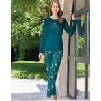 Pijamoni Kadın Kışlık Bisiklet Yaka Likralı Kadife Pijama Takımı 4210/14- 1 Adet Yeşil-S - M