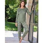 Pijamoni Kadın Kışlık Bisiklet Yaka Likralı Kadife Pijama Takımı 4210/16- 1 Adet Haki-S - M