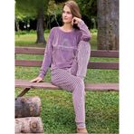 Pijamoni Kadın Kışlık Bisiklet Yaka Likralı Kadife Pijama Takımı 4210/6- 1 Adet Lila-XL