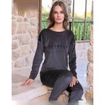Pijamoni Kadın Kışlık Bisiklet Yaka Likralı Soft Kadife Pijama Takımı 4200/12 - 1 Adet XL-Antrasit