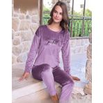 Pijamoni Kadın Kışlık Bisiklet Yaka Likralı Soft Kadife Pijama Takımı 4200/13 - 1 Adet Lila-2XL