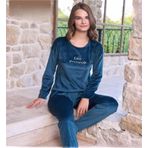 Pijamoni Kadın Kışlık Bisiklet Yaka Likralı Soft Kadife Pijama Takımı 4200/14 - 1 Adet Petrol-2XL