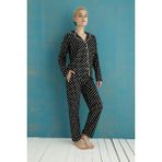 Pijamoni Kadın Süet Boydan Düğmeli Pijama Takımı - 5660-15 - L - Siyah