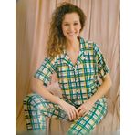 Pijamoni Kadın Viskon Boydan Düğmeli Kısa Kol İnce Pijama Takımı 7510/12 - 1 Adet Yeşil-S - M