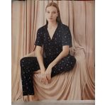 Pijamoni Kadın Viskon Boydan Düğmeli Kısa Kol İnce Pijama Takımı 7510/3 - 1 Adet Siyah-XL