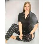 Pijamoni Kadın Viskon Büyük Beden Kısa Kol Boydan Düğmeli İnce Pijama Takımı 7550/1 - 1 Adet Siyah-3XL