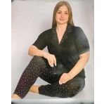Pijamoni Kadın Viskon Büyük Beden Kısa Kol Boydan Düğmeli İnce Pijama Takımı 7550/3 - 1 Adet Siyah-4XL