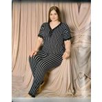 Pijamoni Kadın Viskon Büyük Beden Kısa Kol V Yaka İnce Pijama Takımı 7530/1 - 1 Adet Siyah-3XL