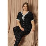 Pijamoni Kadın Viskon Büyük Beden Kısa Kol V Yaka İnce Pijama Takımı 7530/2 - 1 Adet Siyah-4XL