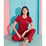 Pijamoni Kadın Viskoz Likralı Düğme Yaka Kaşkorse Patlı Kısa Kol Pijama Takımı 5520-3 / 1 Adet