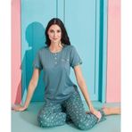 Pijamoni Kadın Viskoz Likralı Düğme Yaka Kaşkorse Patlı Kısa Kol Pijama Takımı 5520-4 / 1 Adet