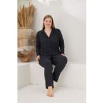 PİJAMOOD Kadın Battal Beden Uzun Kollu Pamuklu Önden Düğmeli Pijama Takımı