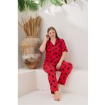 PİJAMOOD Kadın Battal Kısa Kollu Pamuklu Önden Düğmeli Pijama Takımı