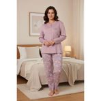 PİJAPİA Kadın Büyük Beden Uzun Kol Pembe Pijama Takımı