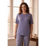 PİJAPİA Kadın Kısa Kollu Likralı Büyük Beden Pijama Takımı Lila