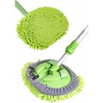 Pikas Mikrofiber Çok Fonksiyonlu Teleskopik Sopalı Oto Araba Yıkama Temizleme Fırçası Mopu, 2 Adet Mop Başlığı DG-1728 - Yeşil - Standart