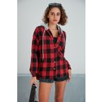 Pikka Online Kadın Kırmızı Siyah Oduncu Oversize Ceket Gömlek
