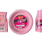 Piknik Davet Doğum Günü Omeyva Sofra Seti - 25 Kişilik Pembe Tabak Bardak Çatal Takımı