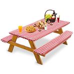 Piknik Masa Örtüsü Tezgah Örtüleri (182,88 cm x 76,2 cm) - Lastikli Piknik Masa Örtüleri 6 Ayak Dikdörtgen Masalar için Vinil Masa Örtüsü, Kamp Masası, Dış Mekan Parti için Su Geçirmez, 3 Parça Set