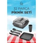 Piknik Seti 6 Kişilik 32 Parça Çantalı Piknik Çantası Gri