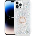 Pilanix Apple Apple iPhone 14 Pro Kılıf Sıvılı Kalpli Yüzüklü Hareketli Milce Kapak - Gri