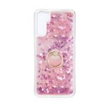 Pilanix OPPO Reno 3 Kılıf Simli Sıvılı Kalplı Yüzüklü Milce Kapak Pembe