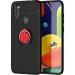 Pilanix Samsung Galaxy A11 Kılıf Yüzüklü Manyetik Ravel Silikon - Siyah - Kırmızı