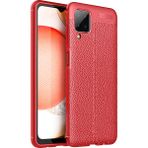 Pilanix Samsung Galaxy A12 Kılıf Deri Desenli Lux Niss Silikon Kırmızı