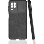 Pilanix Samsung Galaxy A22 Kılıf Deri Desenli Kamera Korumalı Sürgülü Niss Silikon Siyah