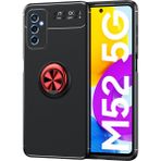Pilanix Samsung Galaxy M52 Kılıf Yüzüklü Manyetik Ravel Silikon - Siyah - Kırmızı