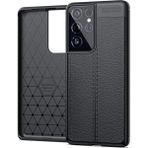 Pilanix Samsung Galaxy S21 Ultra Kılıf Deri Desenli Lux Niss Silikon Siyah