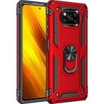 Pilanix Xiaomi Poco X3 Kılıf Çift Karmanlı Ultra Korumalı Yüzüklü Manyetik Vega Kapak - Kırmızı - Poco X3 NFC