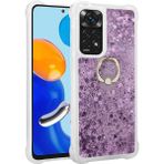 Pilanix Xiaomi Redmi Note 11 Kılıf Simli Sıvılı Kalpli Yüzüklü Milce Kapak - Mor